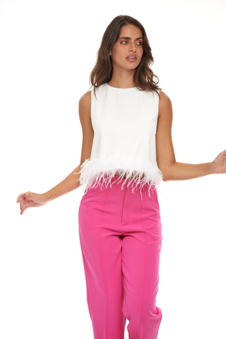 Feather Trim crop Top