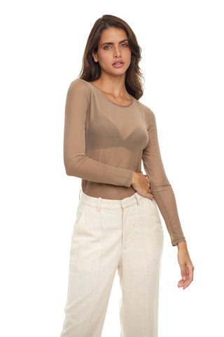 Mocha Long Sleeve Sheer Top