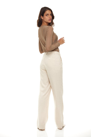 Beige Linen Wide-Leg Pants