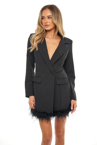 Feather Trim Blazer Dress